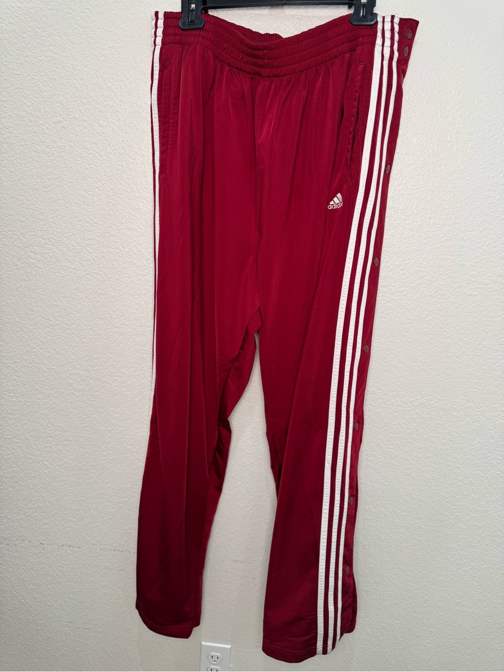 Vintage adidas XL Red White Full Snap Tearaway Track Pants 3 Stripe Thailand
